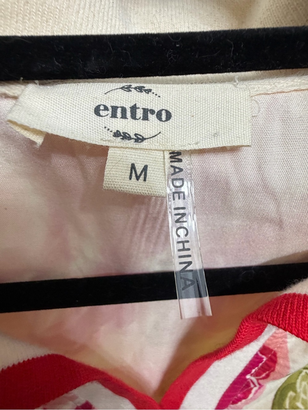 entro Cream Polo Dress with Pink Rose Print - Picture 3 of 3